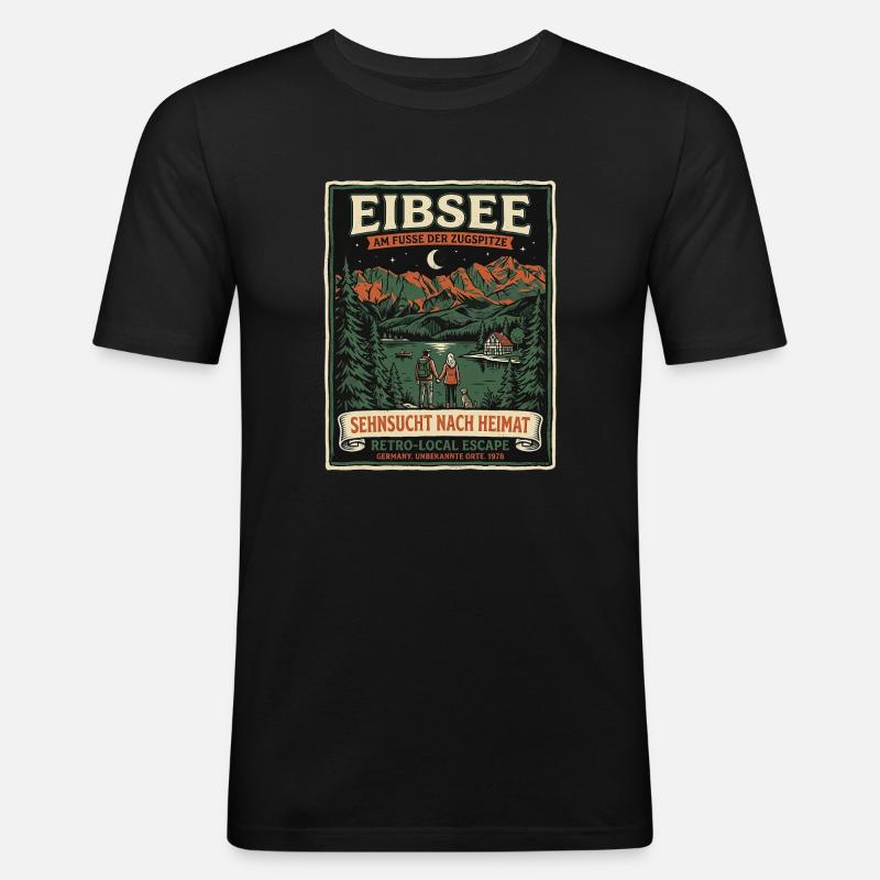 Eibsee Heimat - Männer Slim Fit T-Shirt - Schwarz