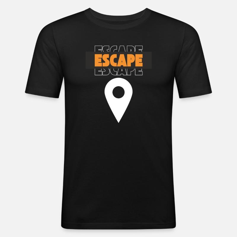 Escape Map-Pin-Design - Männer Slim Fit T-Shirt - Schwarz