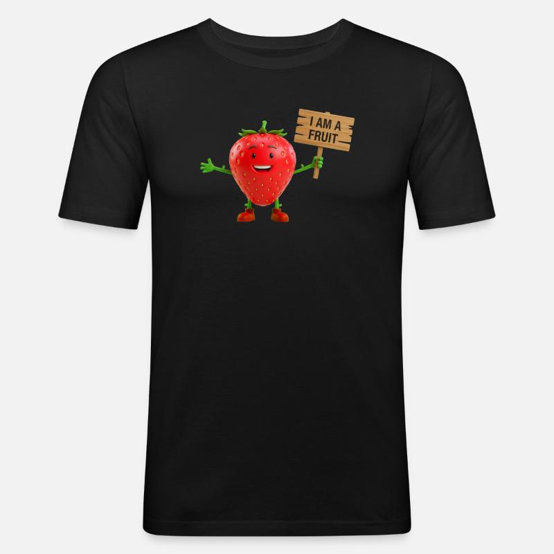 Erdbeere mit einem Schild - Männer Slim Fit T-Shirt - Schwarz