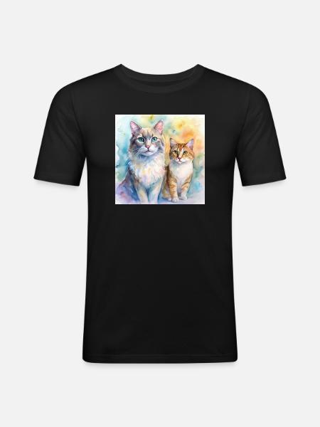 Aquarell-Katzen-Porträt - Männer Slim Fit T-Shirt - Schwarz