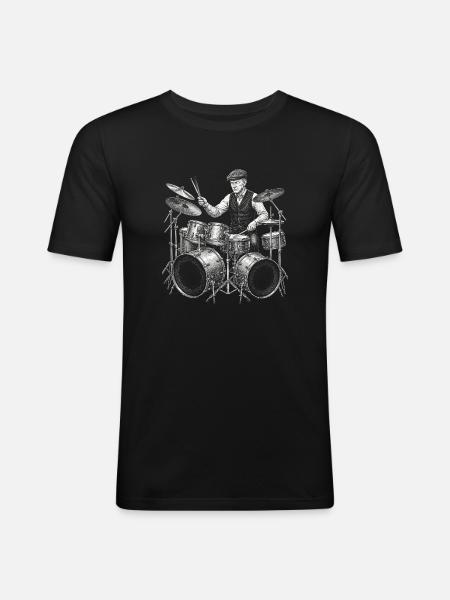 Calvin Coolidge plays drums - Men's Slim Fit T-Shirt - black