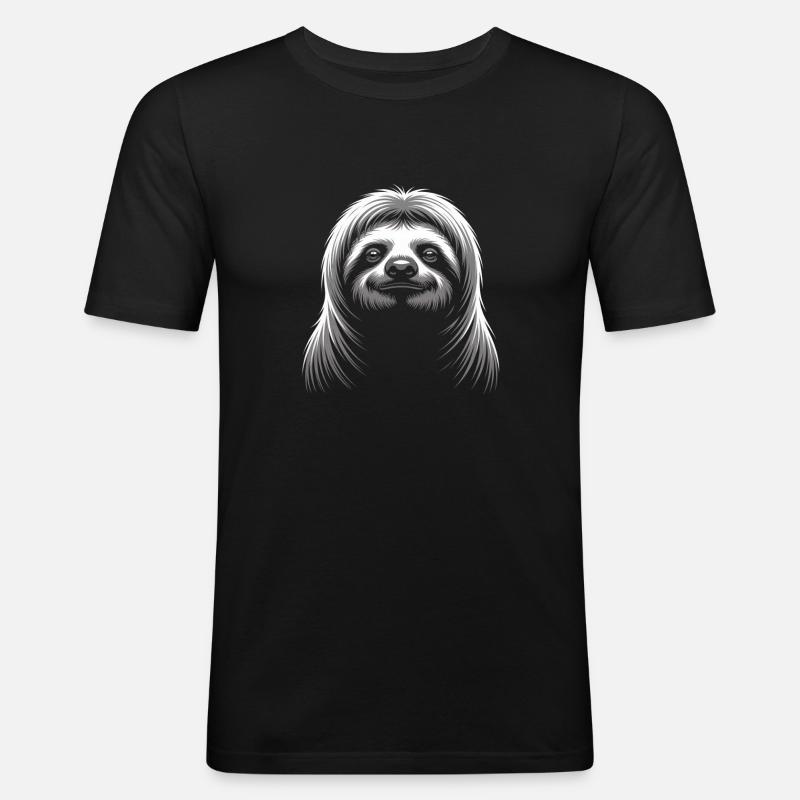 Faultier - Männer Slim Fit T-Shirt - Schwarz