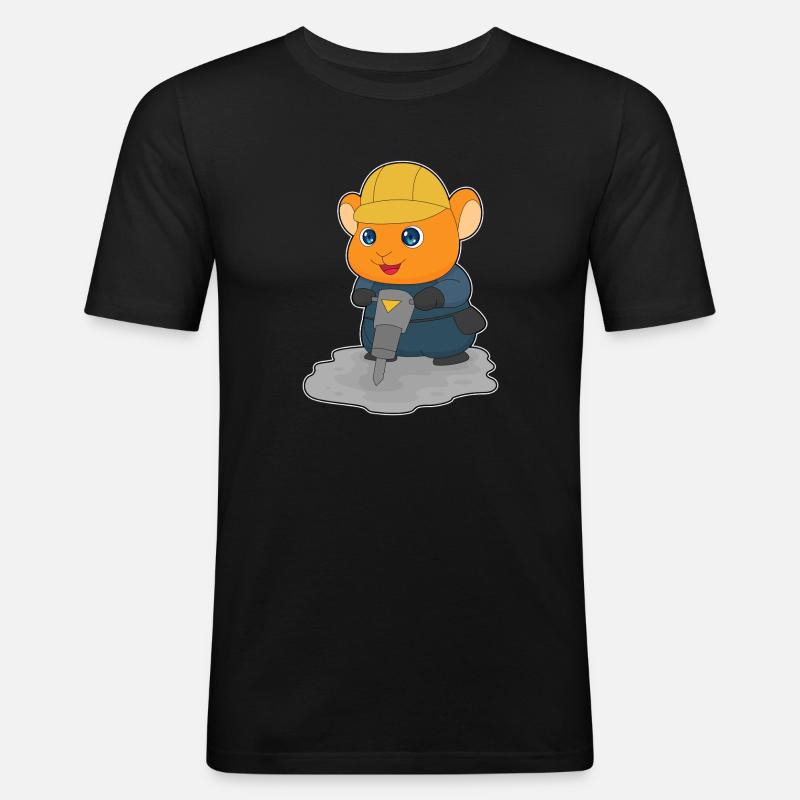 Hamster Bauarbeiter Presslufthammer Baustelle - Männer Slim Fit T-Shirt - Schwarz