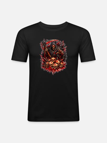 Sensenmann mit Schädelberg - Männer Slim Fit T-Shirt - Schwarz