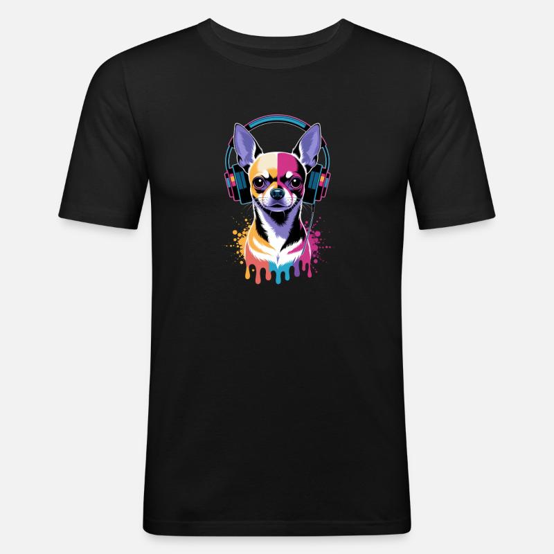Chihuahua Kopfhörer - Männer Slim Fit T-Shirt - Schwarz
