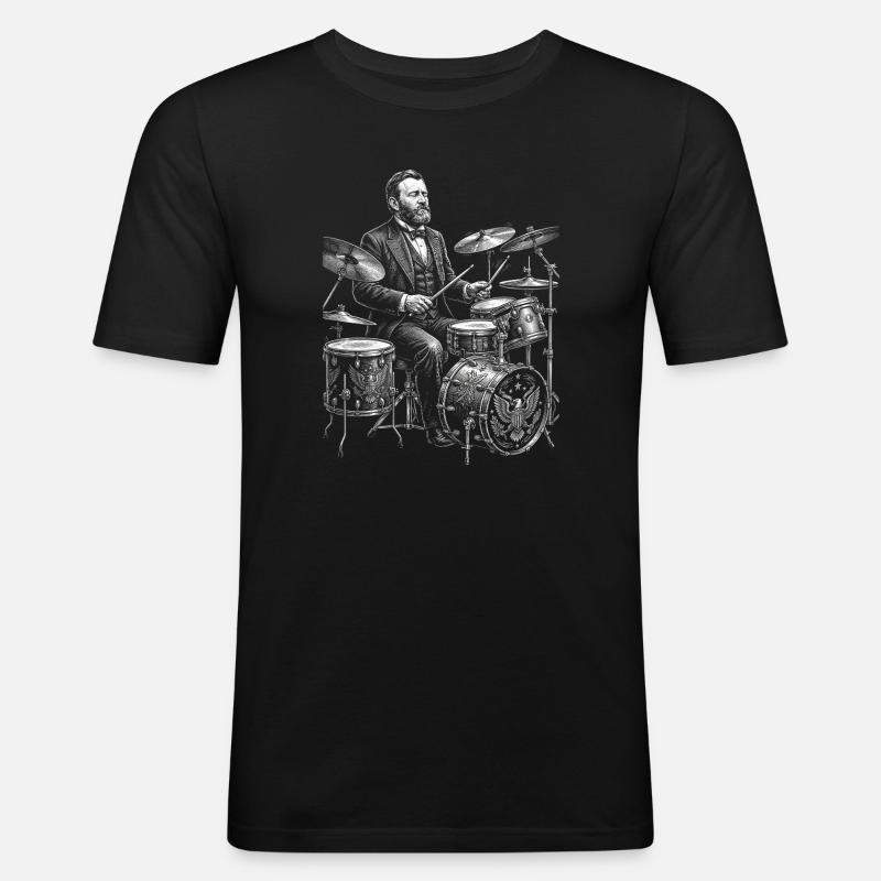 Ulysses S. Grant spielt Schlagzeug - Männer Slim Fit T-Shirt - Schwarz