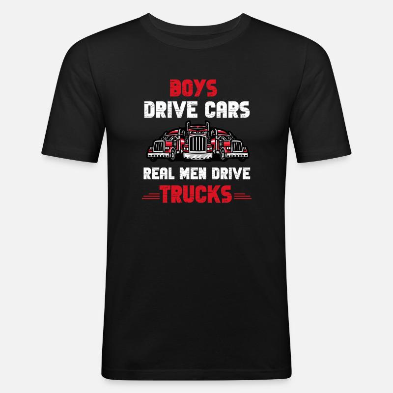 Real Men Trucks - Männer Slim Fit T-Shirt - Schwarz