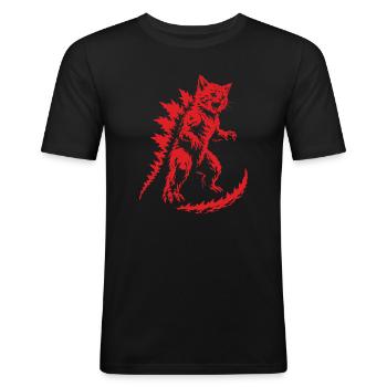 Kätzchen-Kaiju-Brüllen, Catzilla - Männer Slim Fit T-Shirt - Schwarz - Vorne - Nik (191cm)