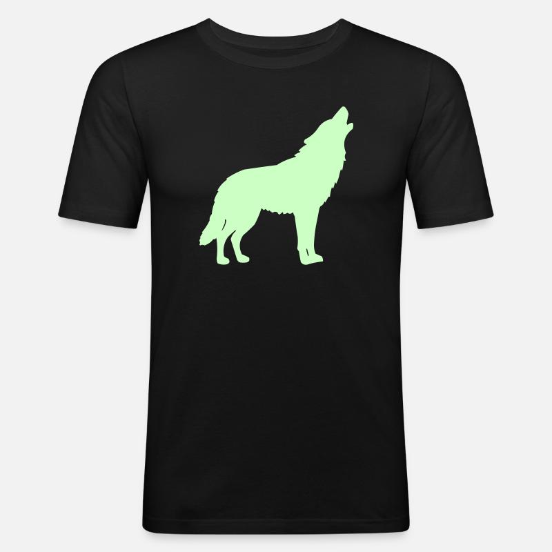 Wolfsilhouette Neon Grün - Männer Slim Fit T-Shirt - Schwarz