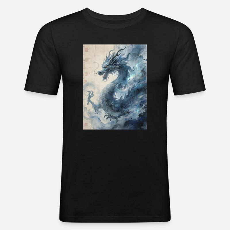 Die Sternennacht: Blauer Drache – Aether - Männer Slim Fit T-Shirt - Schwarz