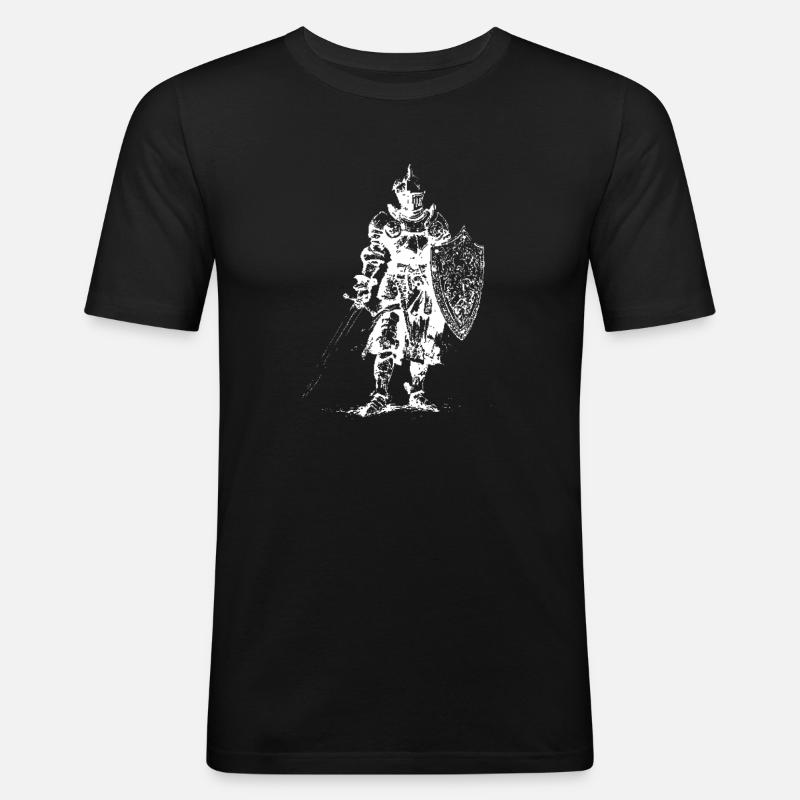 Iron Knight Silhouette on Shield - Men's Slim Fit T-Shirt - black