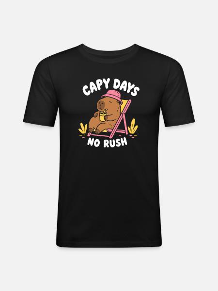 Capy Days No Rush Capybara - Men's Slim Fit T-Shirt - black