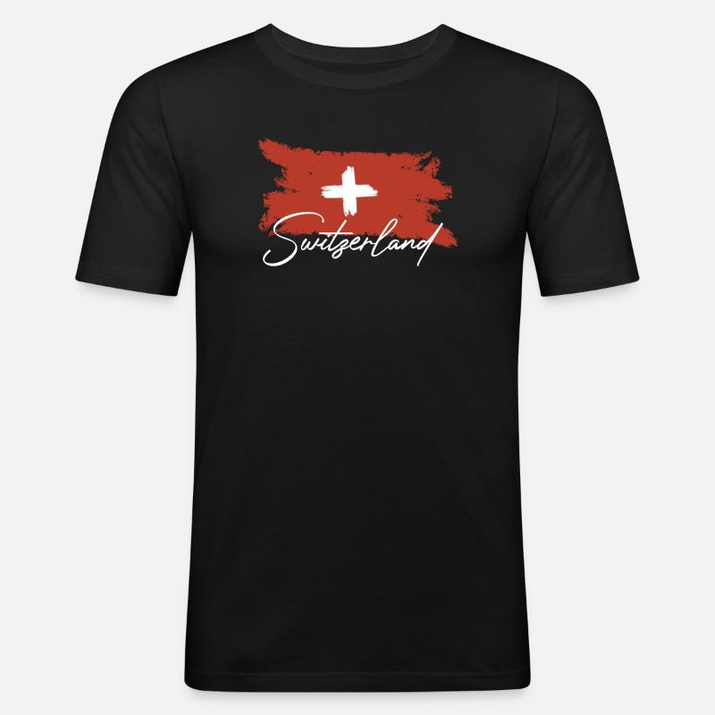 Drapeau suisse - T-shirt près du corps Homme - noir