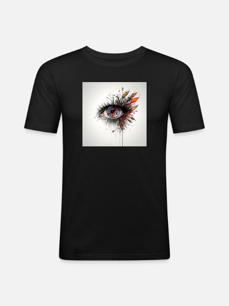 Farbiges Augenkunst mit Blättern - Männer Slim Fit T-Shirt - Schwarz