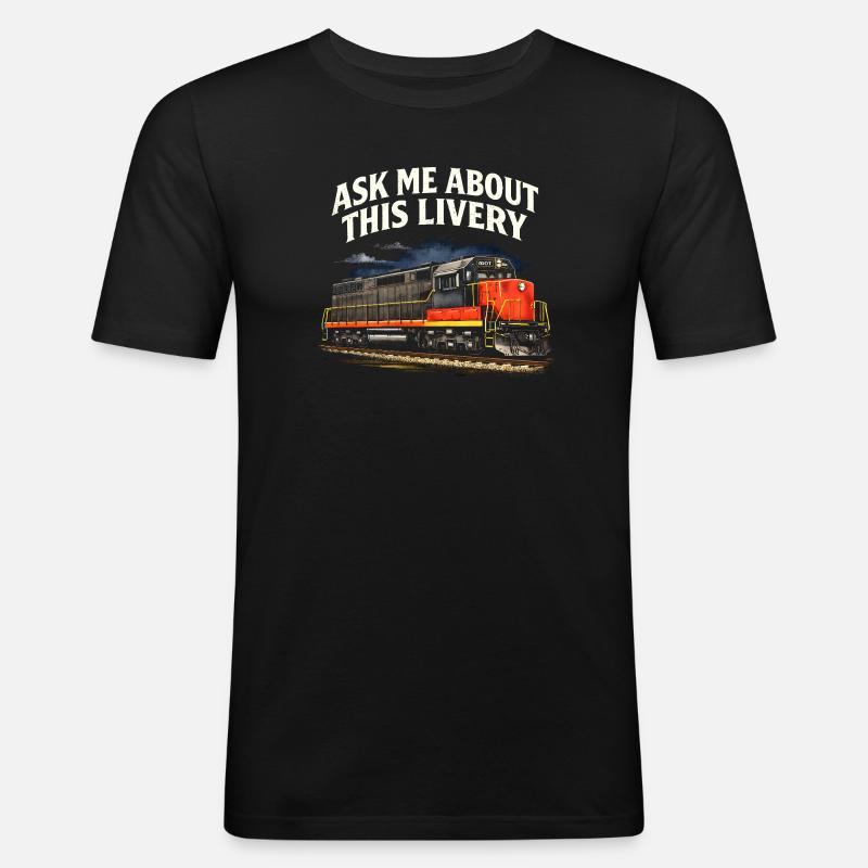 Frag mich nach Lackierung | Eisenbahn - Männer Slim Fit T-Shirt - Schwarz