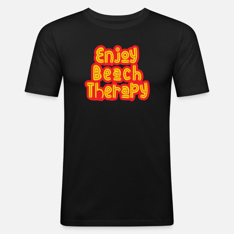 Enjoy Beach Therapy - Männer Slim Fit T-Shirt - Schwarz