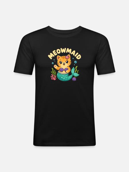 Jeu de mots Chat sirène-chat mignon - T-shirt près du corps Homme - noir