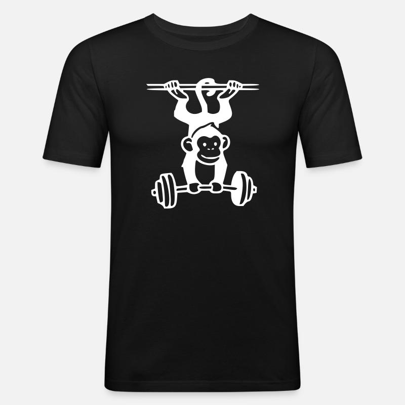 Primate Power -  Affe Gewichtheben (White) - Männer Slim Fit T-Shirt - Schwarz