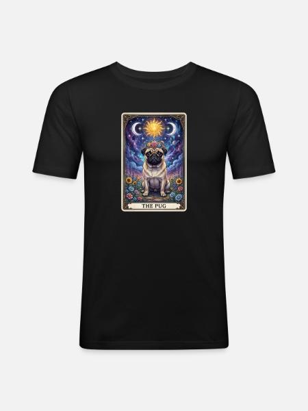 Sun Moon Pug Tarot Illustration - Men's Slim Fit T-Shirt - black