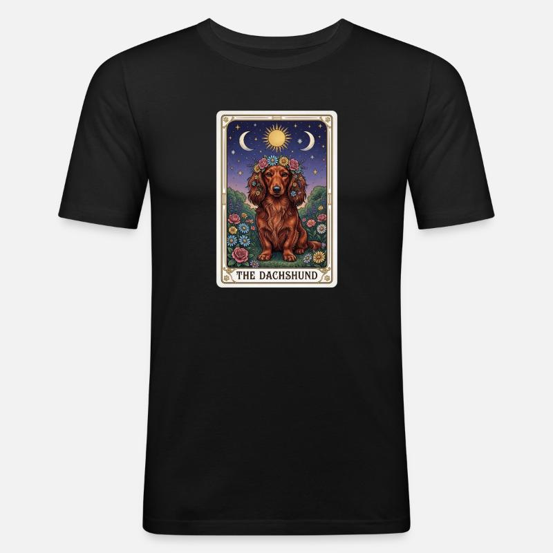 Dackel Tarotblumen Mondschein - Männer Slim Fit T-Shirt - Schwarz