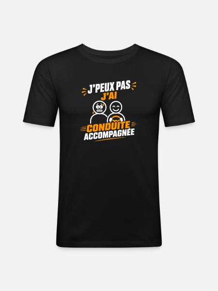 Conduite Accompagnée — Humour Auto - T-shirt près du corps Homme - noir