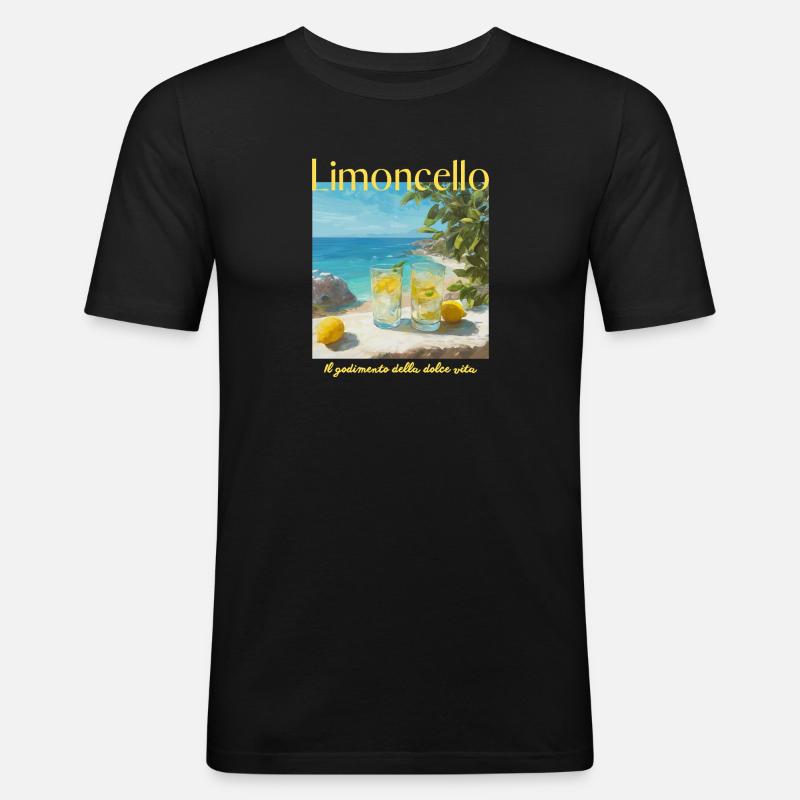 Limonecello am Strand - Männer Slim Fit T-Shirt - Schwarz