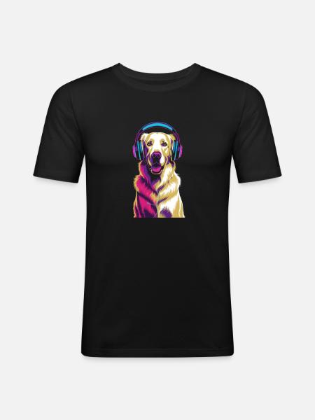 Golden Retriever with Headphones - Men's Slim Fit T-Shirt - black