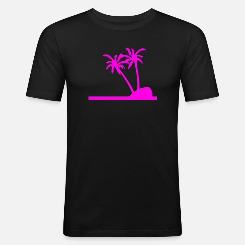 Palmen - Männer Slim Fit T-Shirt - Schwarz