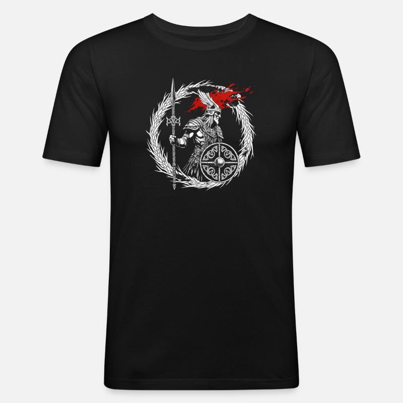 Furchtloser Wikinger Krieger - Walhalla wartet - Männer Slim Fit T-Shirt - Schwarz