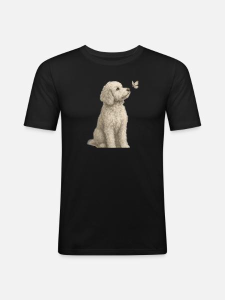 Poodle with Butterfly Dogs Motif - Men's Slim Fit T-Shirt - black