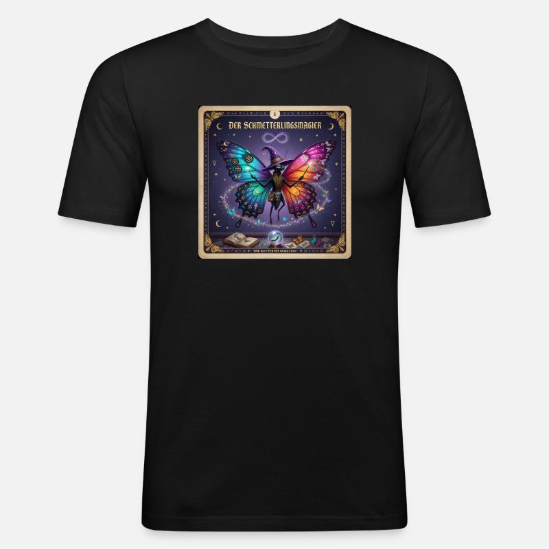 Der Schmetterlingsmagier - Männer Slim Fit T-Shirt - Schwarz