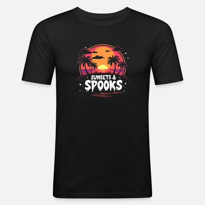 Sunset Spooks Summerween Halloween - Männer Slim Fit T-Shirt - Schwarz