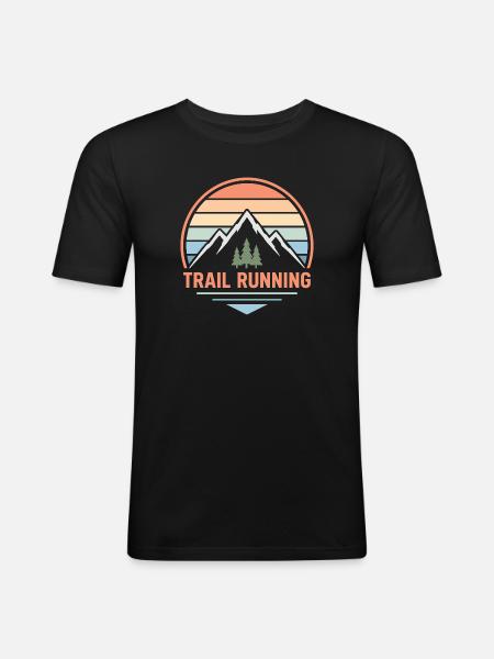Trail Running Pastel Mountain Sunset - Men's Slim Fit T-Shirt - black