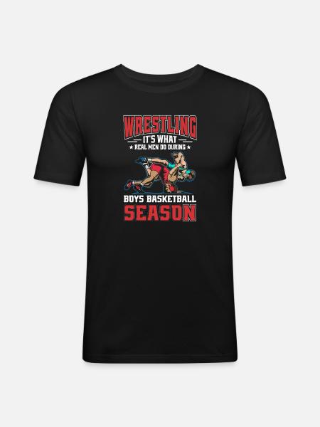 Wrestling Saison Jungen Basketball - Männer Slim Fit T-Shirt - Schwarz