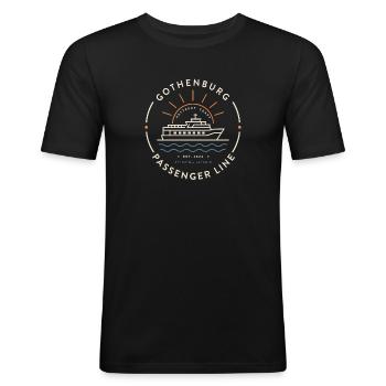 Emblème de la ligne passagers de Göteborg | Côte de Kattegat - T-shirt près du corps Homme - noir - Devant - Nik (191cm)