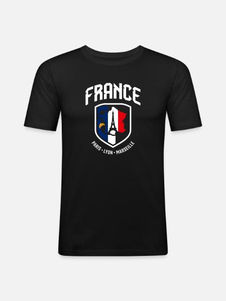 Blason France Paris Lyon Marseille - T-shirt près du corps Homme - noir