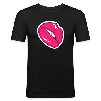 Pink Lips Pop Art Style Rétro - T-shirt près du corps Homme - noir - Devant - Nik (191cm)