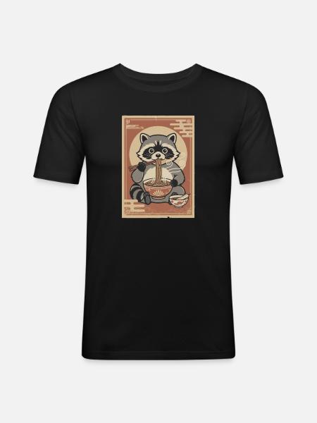 Waschbär Nudeln Ramen Anime - Männer Slim Fit T-Shirt - Schwarz