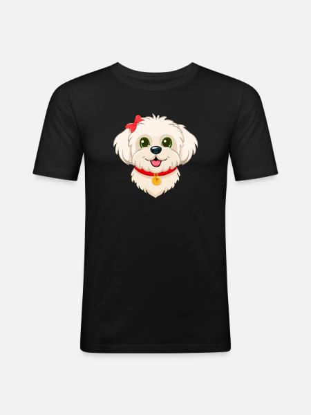 Cute Maltese Puppy (Comic Portrait) - Men's Slim Fit T-Shirt - black