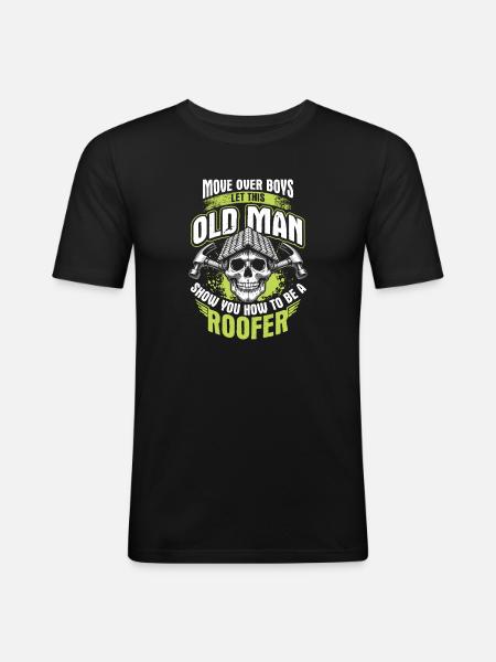 Couvreur âgé dit atelier artisan - T-shirt près du corps Homme - noir