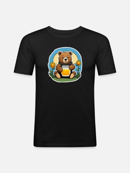 Teddybär mit einem Honigglas - Männer Slim Fit T-Shirt - Schwarz