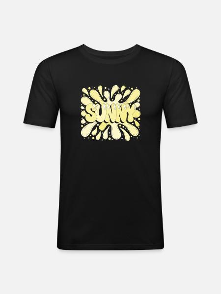 Sun Bubbles Retro Gelb - Männer Slim Fit T-Shirt - Schwarz