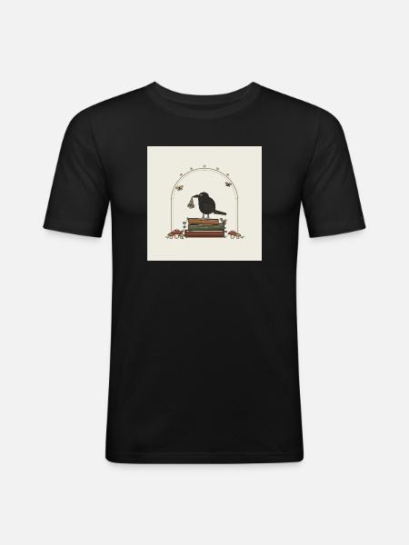Crow on books with flowers - Men's Slim Fit T-Shirt - black
