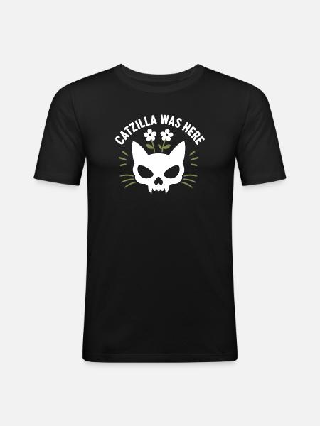 CatZilla-Schädel mit Blumen - Männer Slim Fit T-Shirt - Schwarz