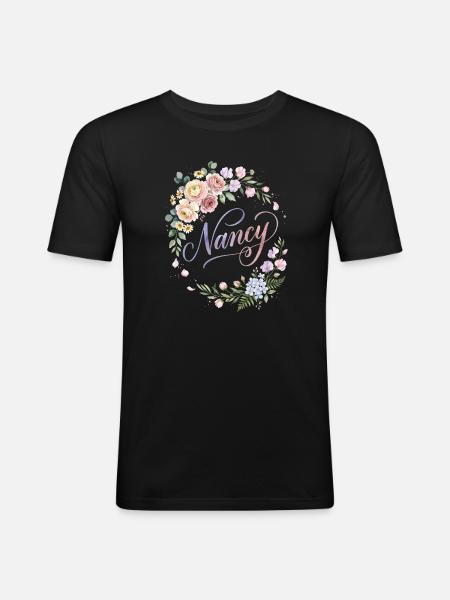 Nom de couronne de fleurs Nancy - T-shirt près du corps Homme - noir