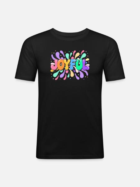 Happy Lettering in bunten Splittern - Männer Slim Fit T-Shirt - Schwarz