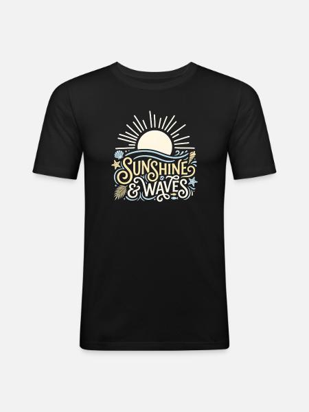 Soleil & Vagues - T-shirt près du corps Homme - noir