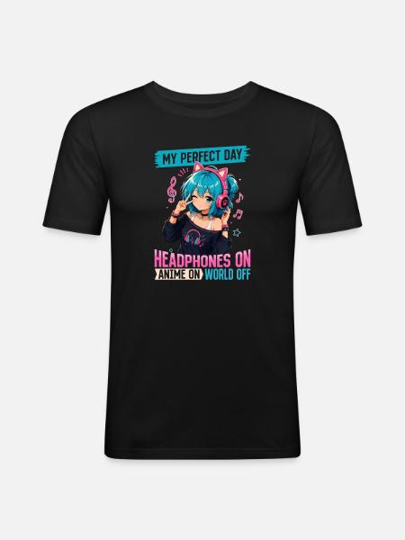 Anime et musique Chibi - T-shirt près du corps Homme - noir