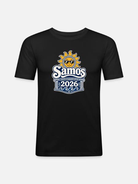 Samos 2026 Sun Symbol Logo - Men's Slim Fit T-Shirt - black