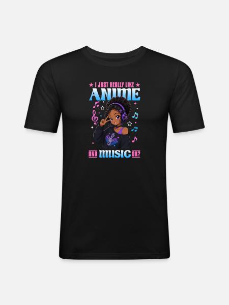 Anime and Music Chibi Black Girl - Men's Slim Fit T-Shirt - black